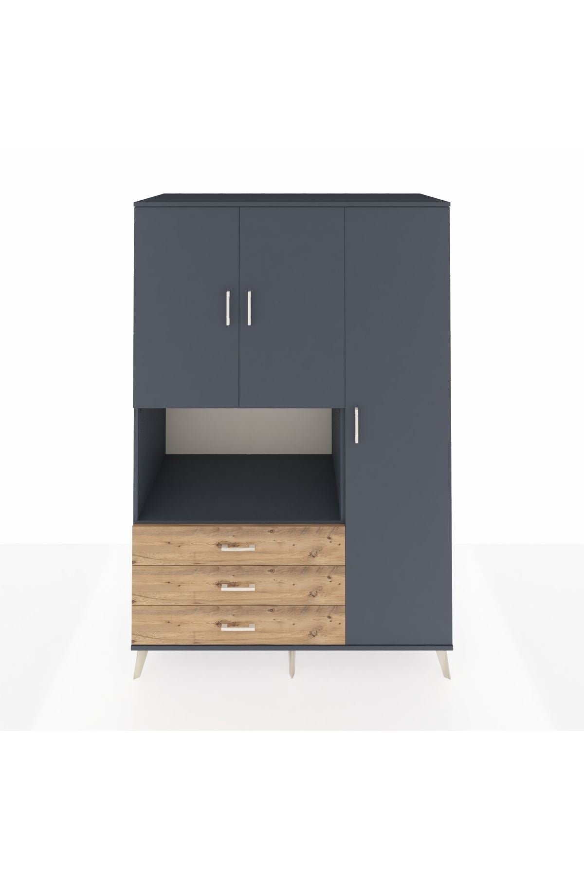 Kronos Dolap 7 Raflı 3 Çekmeceli 3 Kapaklı 132x59x195 Antrasit-Antrasit/Çam