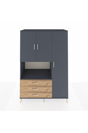 Kronos Dolap 7 Raflı 3 Çekmeceli 3 Kapaklı 132x59x195 Antrasit-Antrasit/Çam