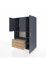 Kronos Dolap 7 Raflı 3 Çekmeceli 3 Kapaklı 132x59x195 Antrasit-Antrasit/Çam