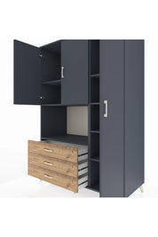 Kronos Dolap 7 Raflı 3 Çekmeceli 3 Kapaklı 132x59x195 Antrasit-Antrasit/Çam