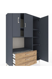 Kronos Dolap 7 Raflı 3 Çekmeceli 3 Kapaklı 132x59x195 Antrasit-Antrasit/Çam