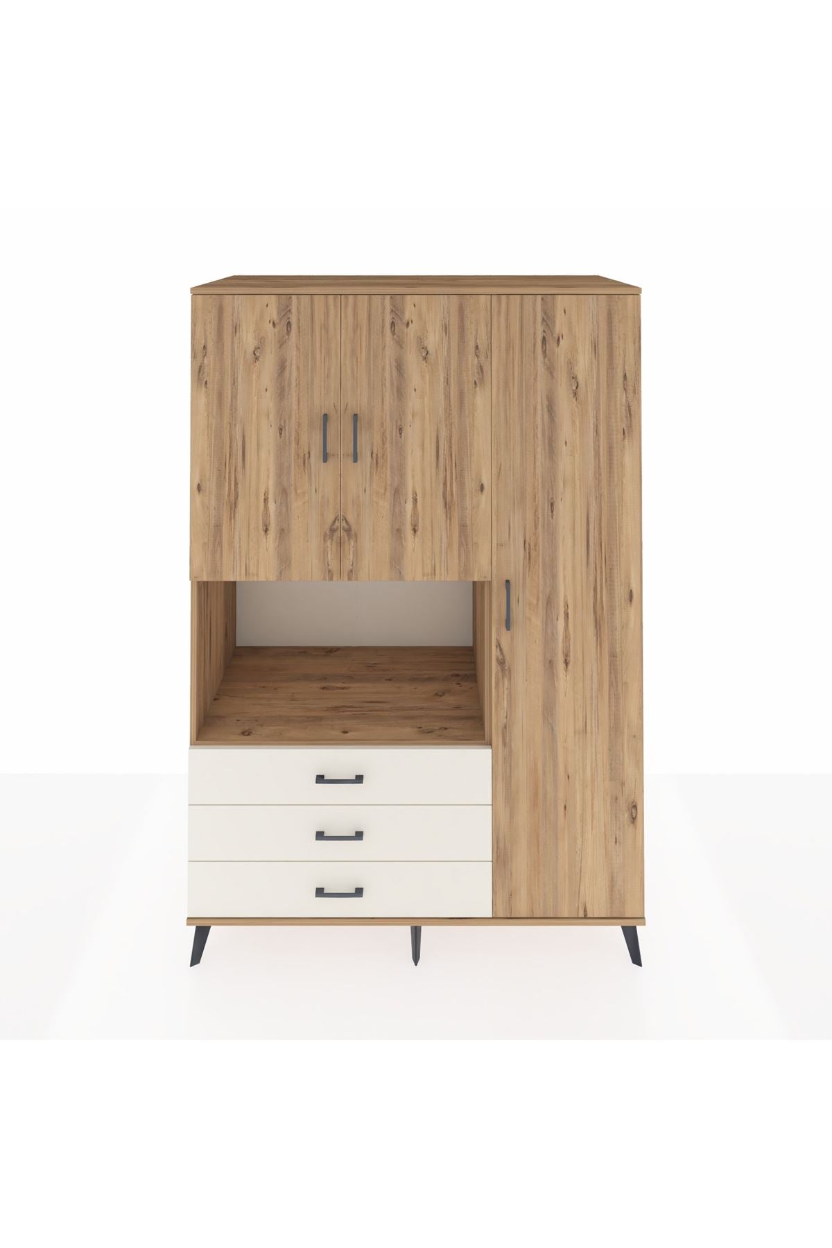 Kronos Dolap 7 Raflı 3 Çekmeceli 3 Kapaklı 132x59x195 Çam-Çam/Aytaşı