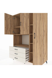 Kronos Dolap 7 Raflı 3 Çekmeceli 3 Kapaklı 132x59x195 Çam-Çam/Aytaşı