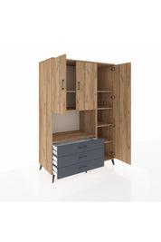 Kronos Dolap 7 Raflı 3 Çekmeceli 3 Kapaklı 132x59x195 Çam-Çam/Antrasit