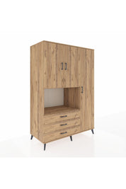 Kronos Dolap 7 Raflı 3 Çekmeceli 3 Kapaklı 132x59x195 Çam-Çam/Çam