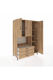 Kronos Dolap 7 Raflı 3 Çekmeceli 3 Kapaklı 132x59x195 Çam-Çam/Çam