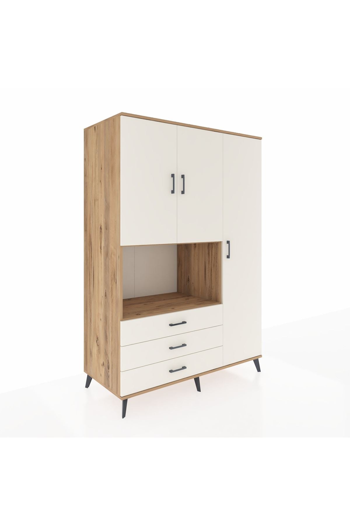 Kronos Dolap 7 Raflı 3 Çekmeceli 3 Kapaklı 132x59x195 Çam-Aytaşı/Aytaşı