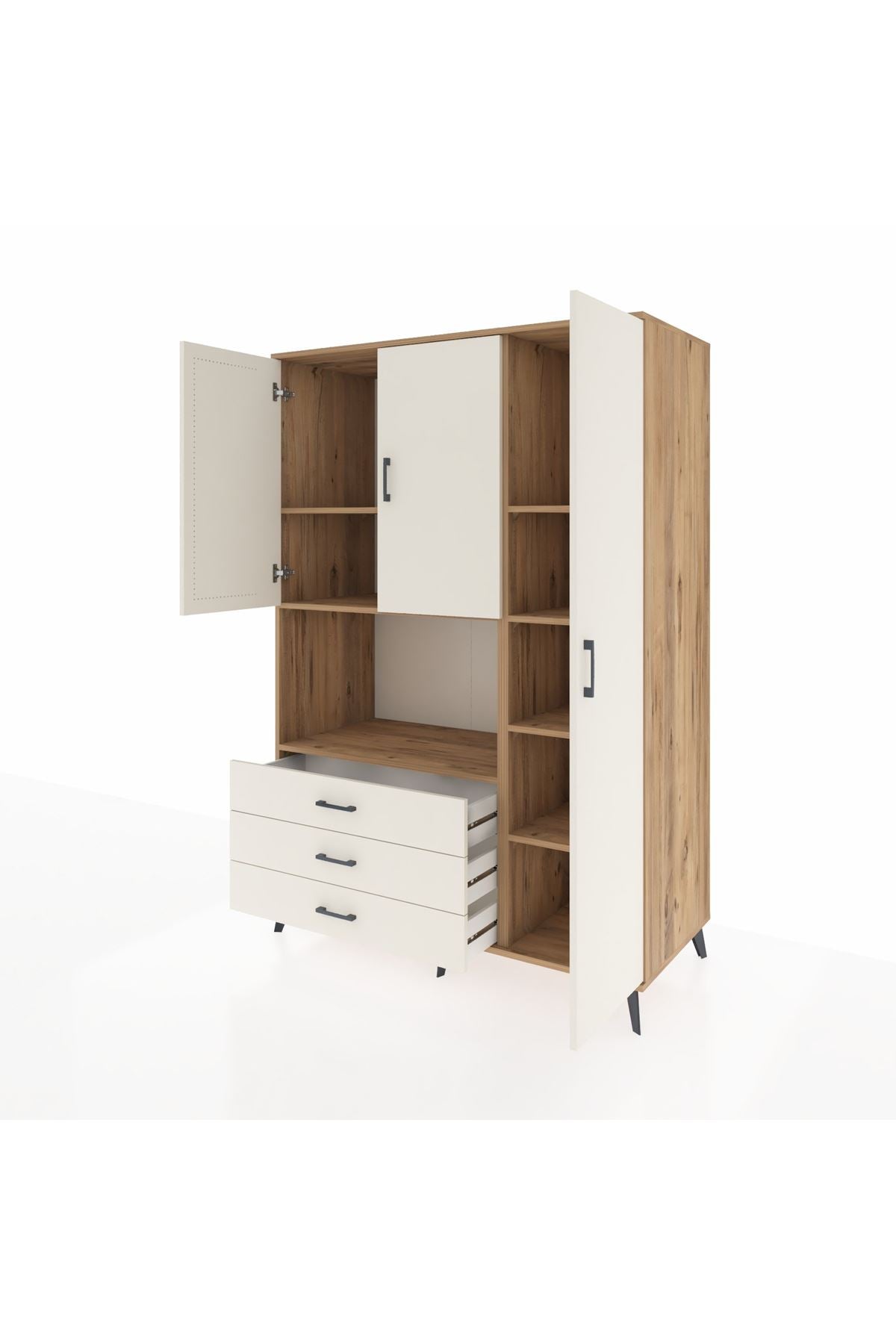 Kronos Dolap 7 Raflı 3 Çekmeceli 3 Kapaklı 132x59x195 Çam-Aytaşı/Aytaşı