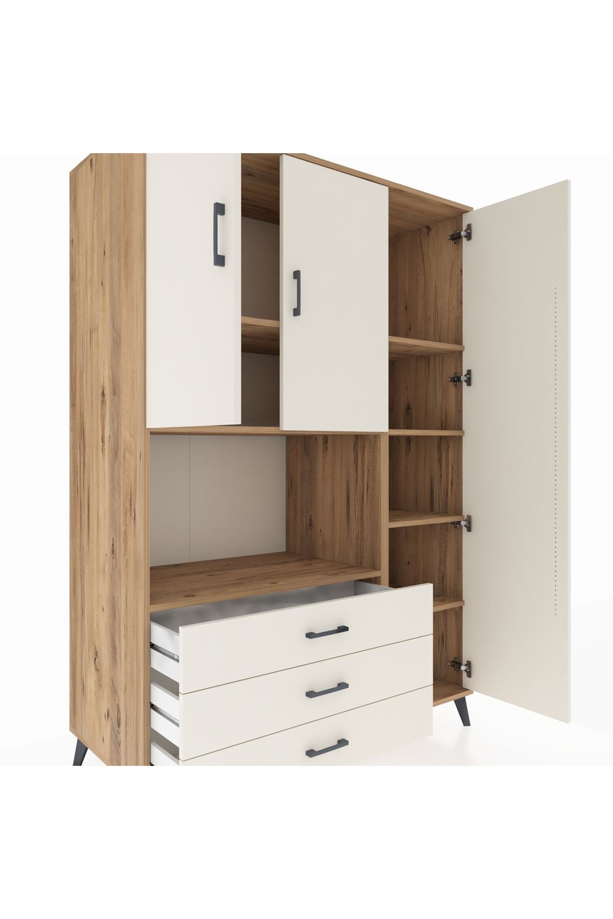 Kronos Dolap 7 Raflı 3 Çekmeceli 3 Kapaklı 132x59x195 Çam-Aytaşı/Aytaşı