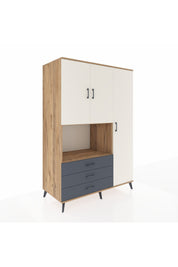 Kronos Dolap 7 Raflı 3 Çekmeceli 3 Kapaklı 132x59x195 Çam-Aytaşı/Antrasit