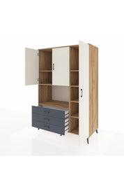 Kronos Dolap 7 Raflı 3 Çekmeceli 3 Kapaklı 132x59x195 Çam-Aytaşı/Antrasit