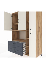 Kronos Dolap 7 Raflı 3 Çekmeceli 3 Kapaklı 132x59x195 Çam-Aytaşı/Antrasit