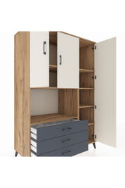 Kronos Dolap 7 Raflı 3 Çekmeceli 3 Kapaklı 132x59x195 Çam-Aytaşı/Antrasit