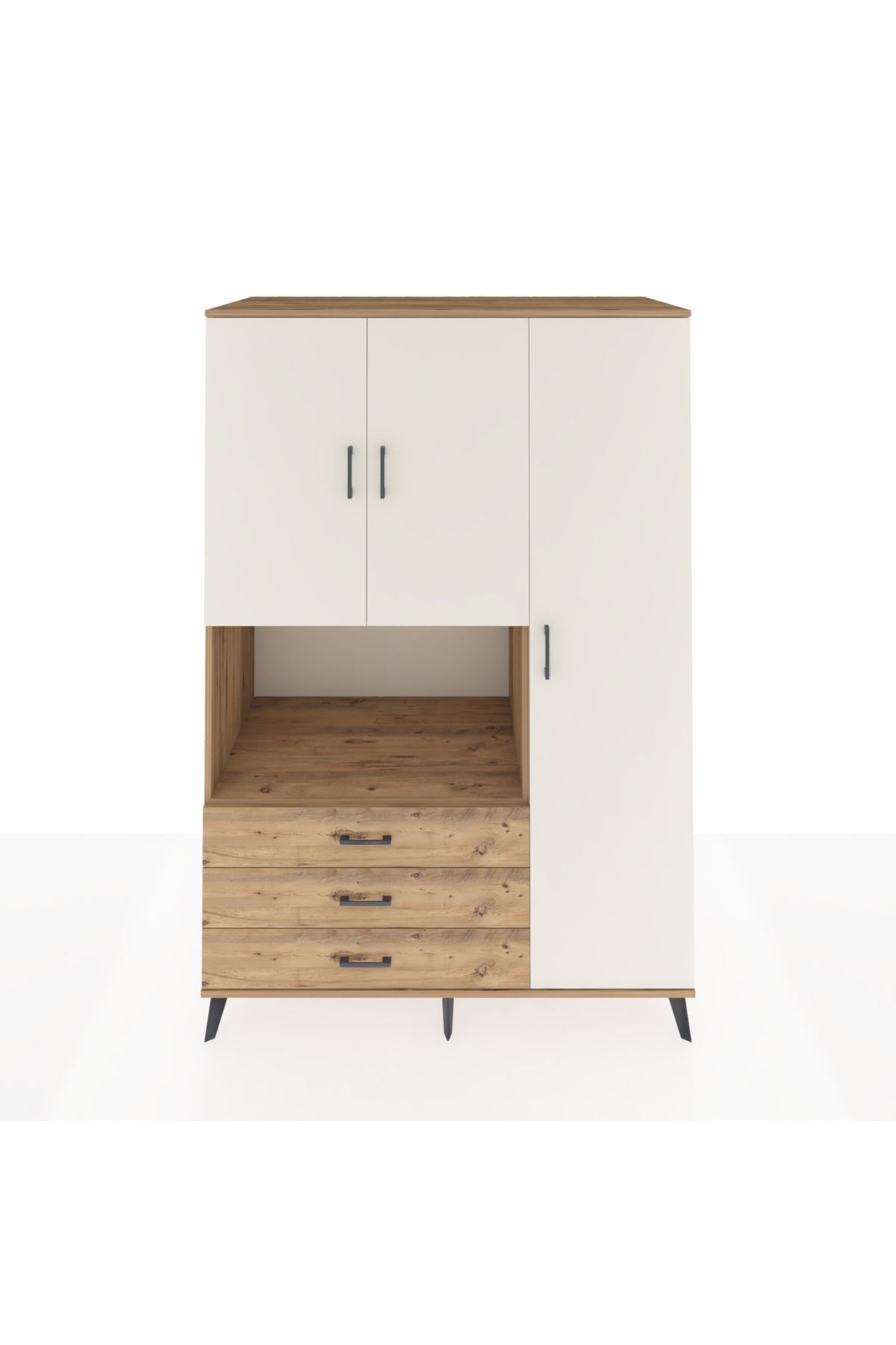 Kronos Dolap 7 Raflı 3 Çekmeceli 3 Kapaklı 132x59x195 Çam-Aytaşı/Çam