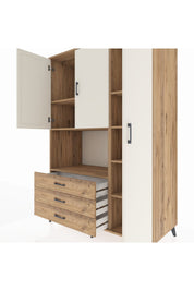 Kronos Dolap 7 Raflı 3 Çekmeceli 3 Kapaklı 132x59x195 Çam-Aytaşı/Çam