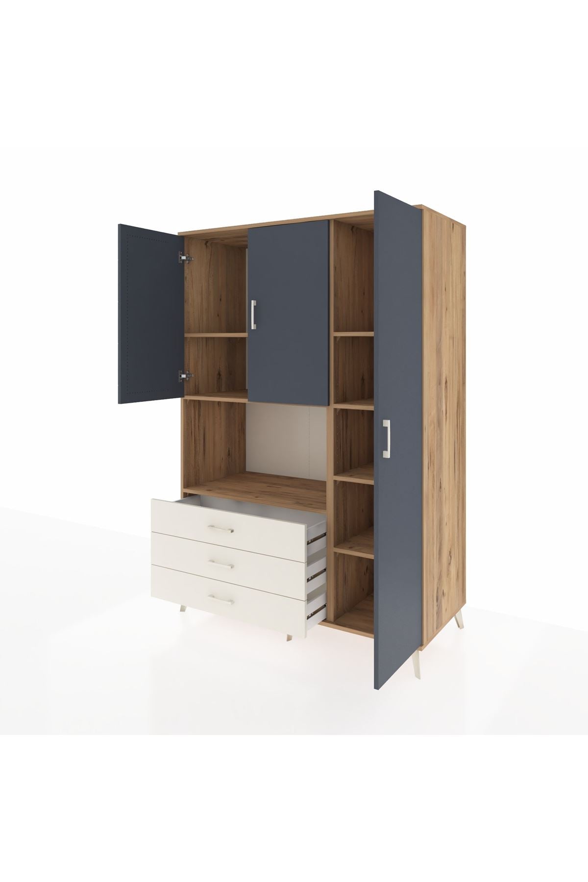 Kronos Dolap 7 Raflı 3 Çekmeceli 3 Kapaklı 132x59x195 Çam-Antrasit/Aytaşı