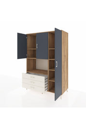 Kronos Dolap 7 Raflı 3 Çekmeceli 3 Kapaklı 132x59x195 Çam-Antrasit/Aytaşı