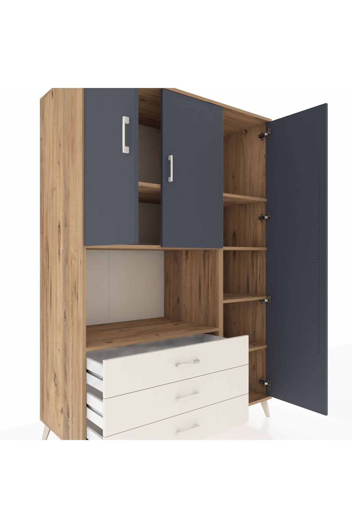 Kronos Dolap 7 Raflı 3 Çekmeceli 3 Kapaklı 132x59x195 Çam-Antrasit/Aytaşı