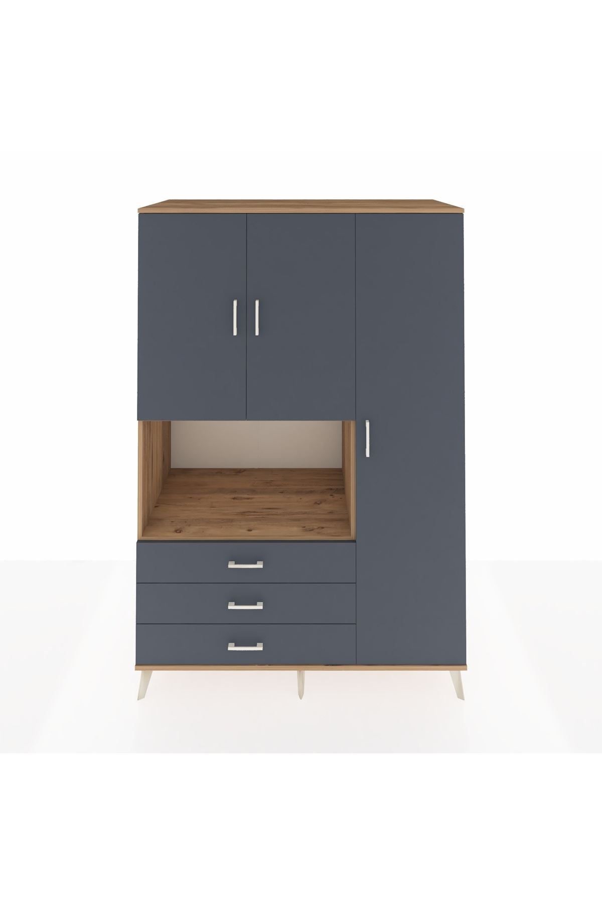 Kronos Dolap 7 Raflı 3 Çekmeceli 3 Kapaklı 132x59x195 Çam-Antrasit/Antrasit