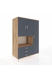 Kronos Dolap 7 Raflı 3 Çekmeceli 3 Kapaklı 132x59x195 Çam-Antrasit/Antrasit