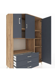 Kronos Dolap 7 Raflı 3 Çekmeceli 3 Kapaklı 132x59x195 Çam-Antrasit/Antrasit