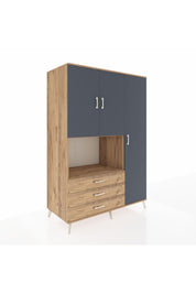 Kronos Dolap 7 Raflı 3 Çekmeceli 3 Kapaklı 132x59x195 Çam-Antrasit/Çam