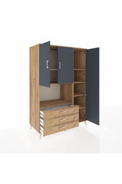 Kronos Dolap 7 Raflı 3 Çekmeceli 3 Kapaklı 132x59x195 Çam-Antrasit/Çam