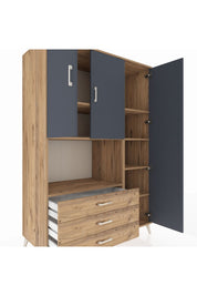 Kronos Dolap 7 Raflı 3 Çekmeceli 3 Kapaklı 132x59x195 Çam-Antrasit/Çam