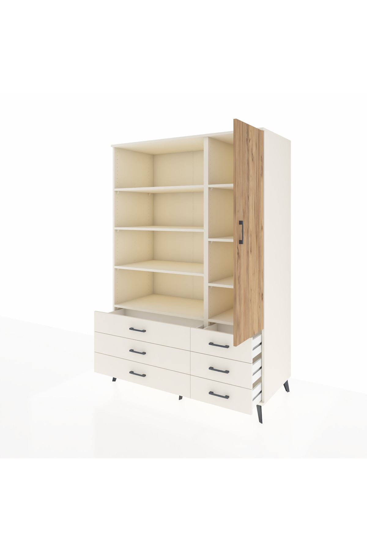 Kronos Dolap 8 Raflı 6 Çekmeceli Tek Kapaklı 132x59x195 Aytaşı-Çam/Aytaşı