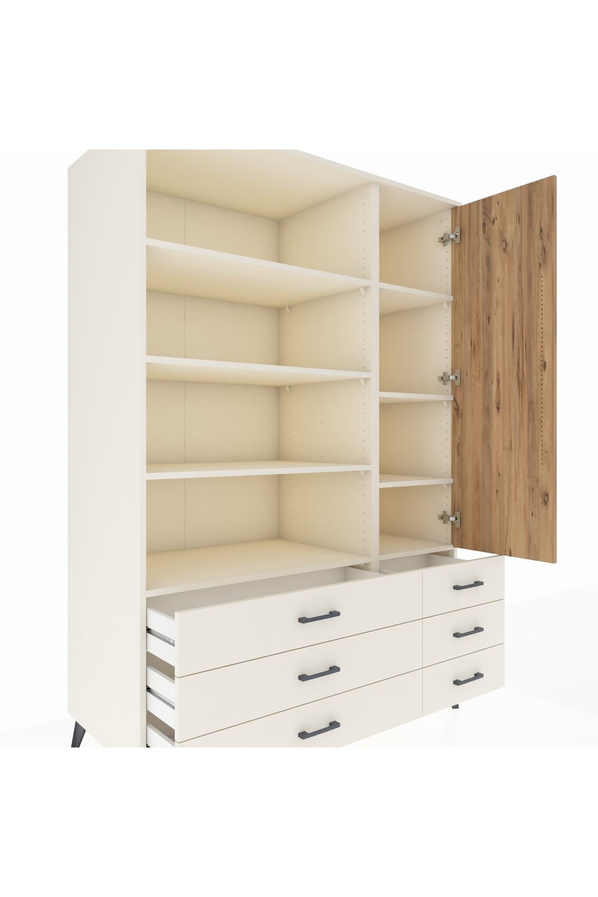 Kronos Dolap 8 Raflı 6 Çekmeceli Tek Kapaklı 132x59x195 Aytaşı-Çam/Aytaşı