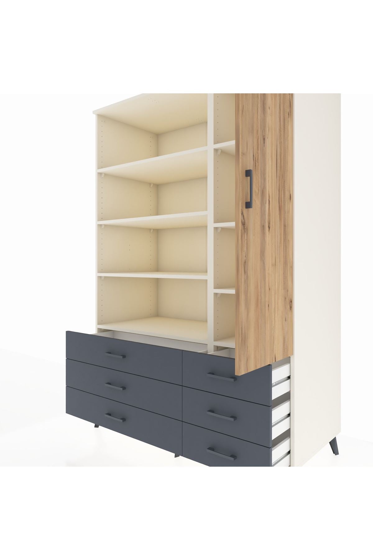 Kronos Dolap 8 Raflı 6 Çekmeceli Tek Kapaklı 132x59x195 Aytaşı-Çam/Antrasit