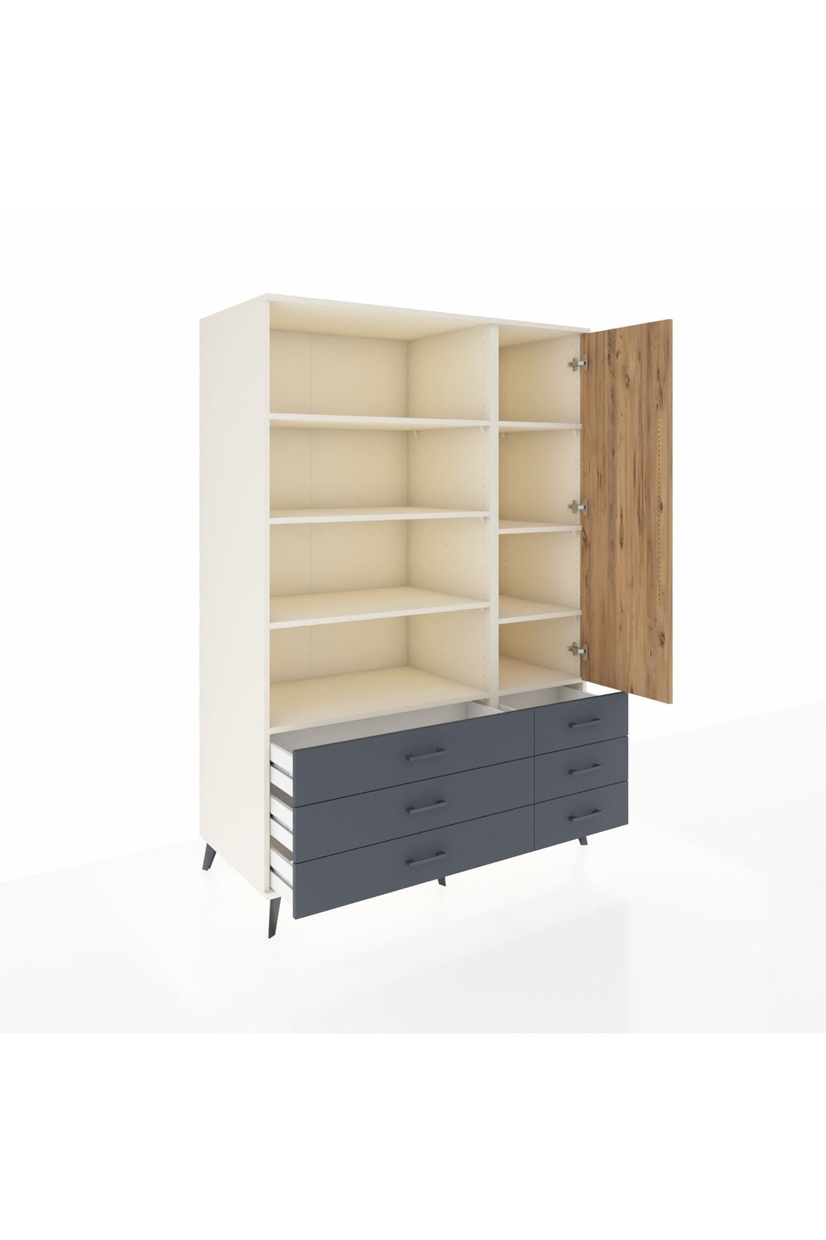 Kronos Dolap 8 Raflı 6 Çekmeceli Tek Kapaklı 132x59x195 Aytaşı-Çam/Antrasit