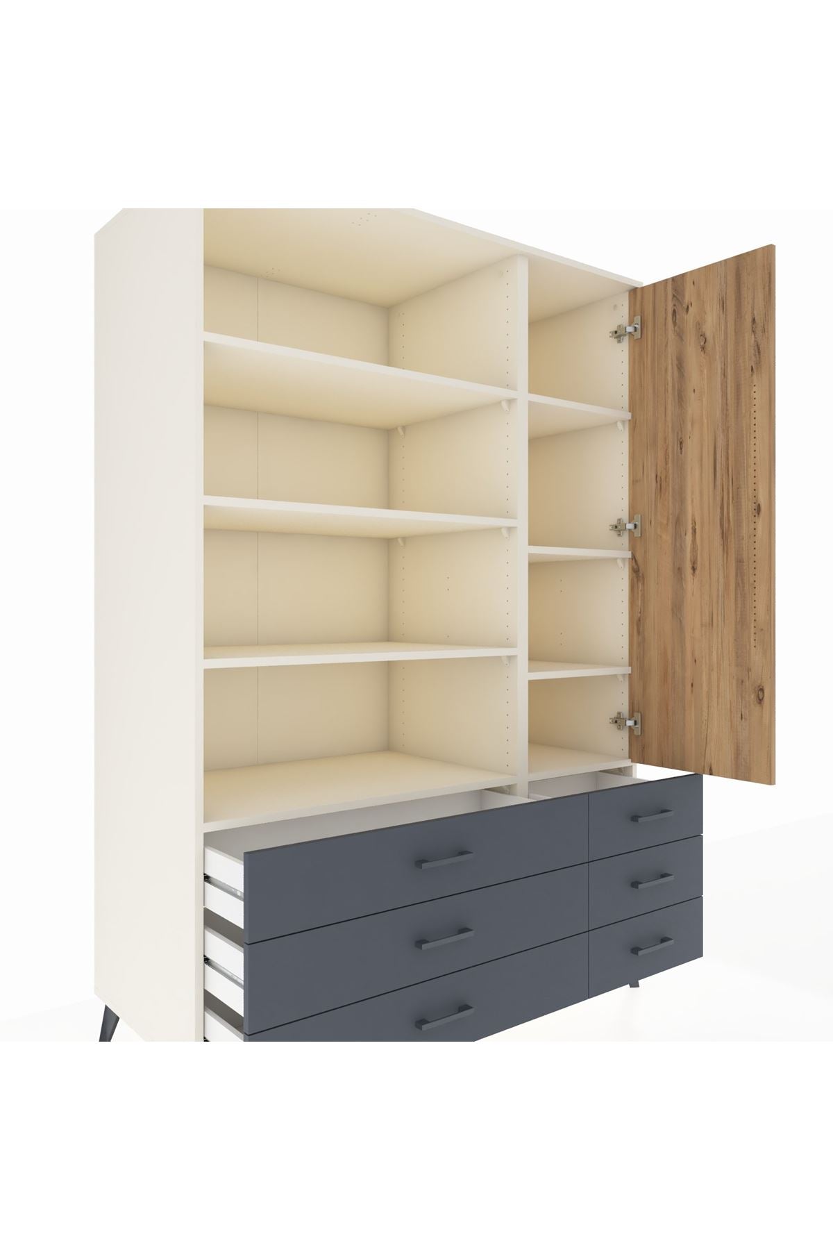 Kronos Dolap 8 Raflı 6 Çekmeceli Tek Kapaklı 132x59x195 Aytaşı-Çam/Antrasit