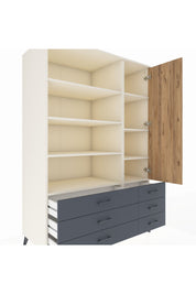 Kronos Dolap 8 Raflı 6 Çekmeceli Tek Kapaklı 132x59x195 Aytaşı-Çam/Antrasit