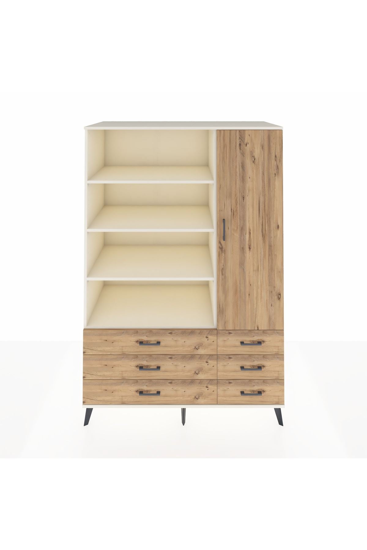 Kronos Dolap 8 Raflı 6 Çekmeceli Tek Kapaklı 132x59x195 Aytaşı-Çam/Çam