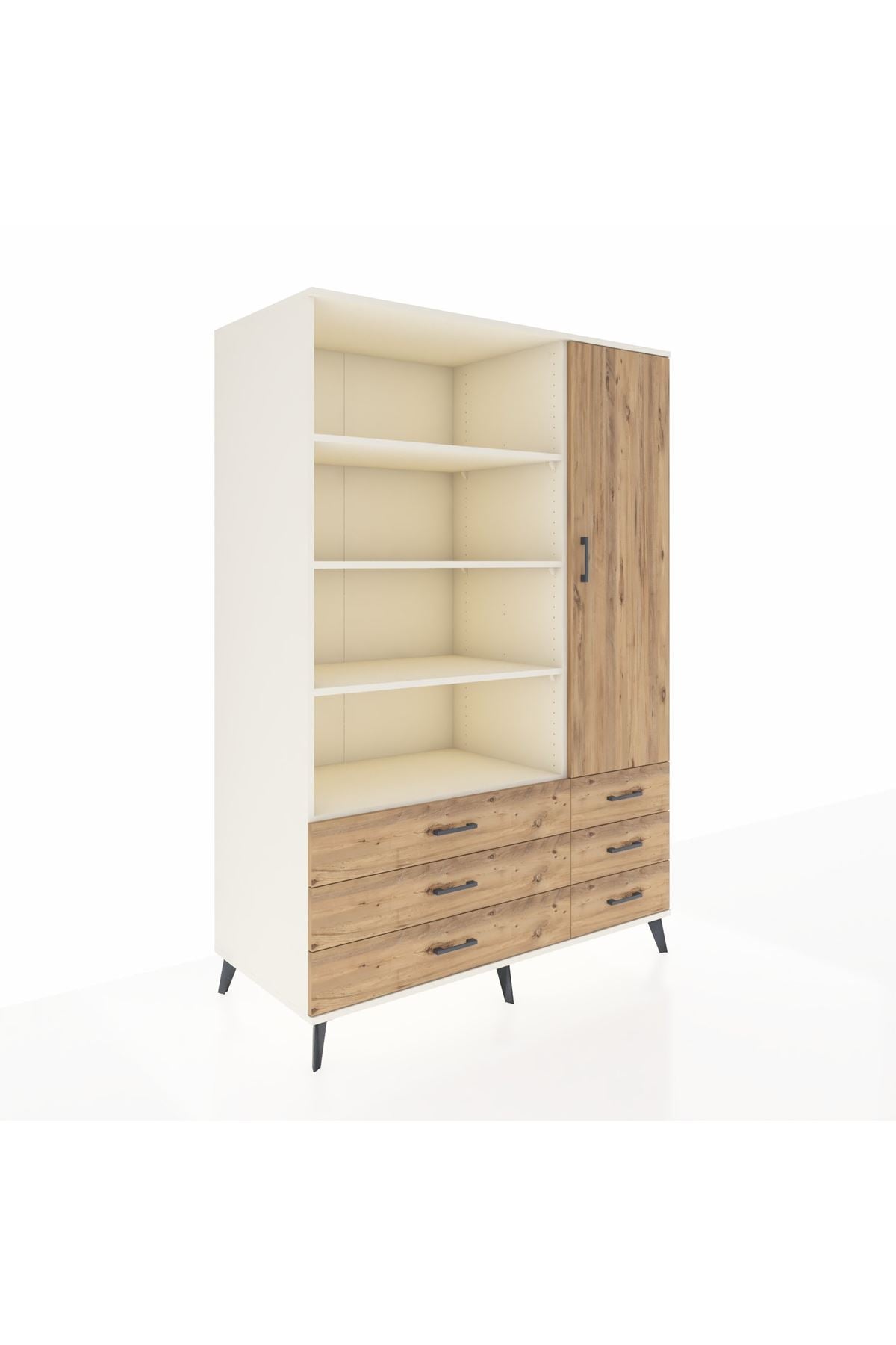 Kronos Dolap 8 Raflı 6 Çekmeceli Tek Kapaklı 132x59x195 Aytaşı-Çam/Çam