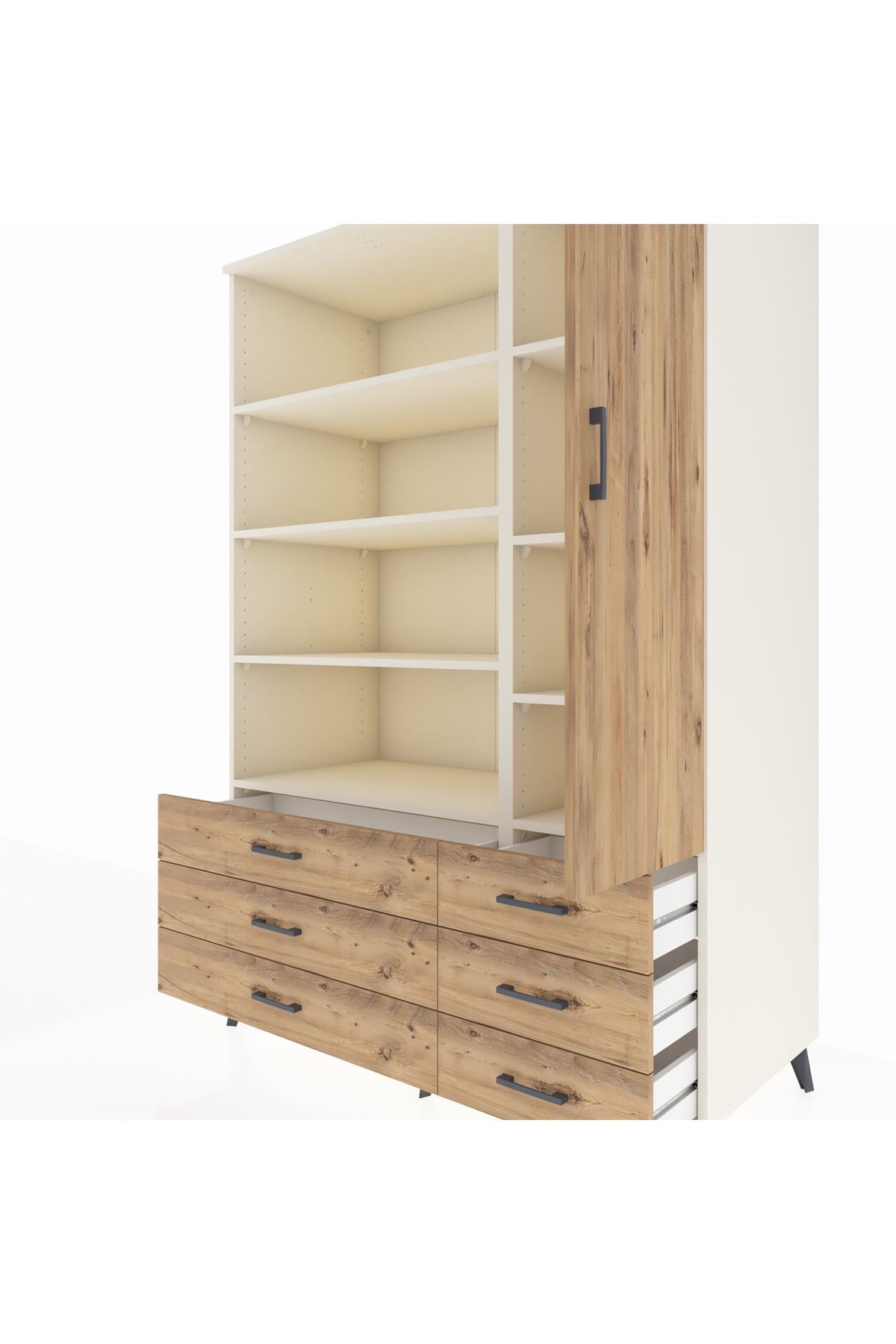 Kronos Dolap 8 Raflı 6 Çekmeceli Tek Kapaklı 132x59x195 Aytaşı-Çam/Çam