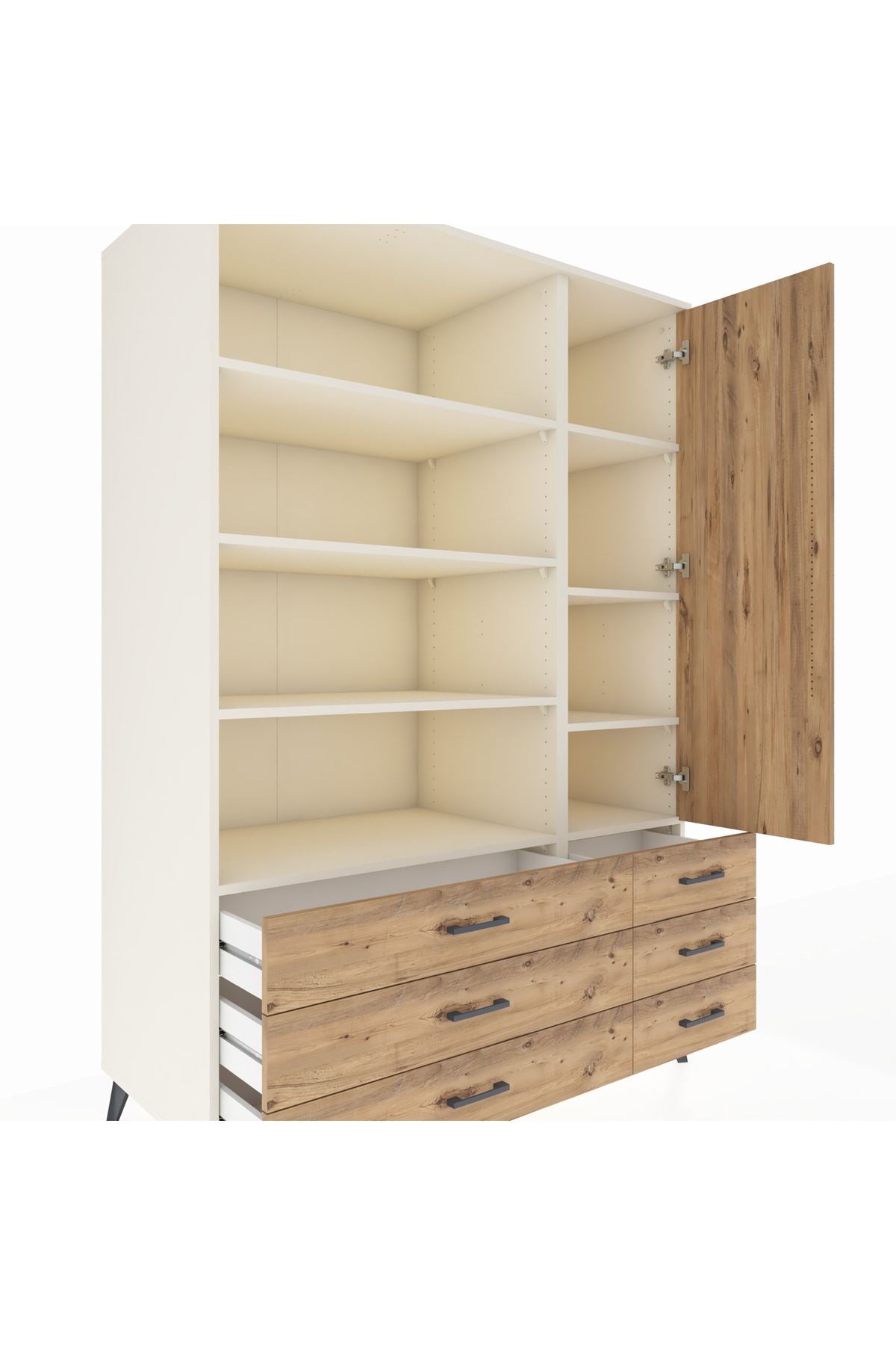 Kronos Dolap 8 Raflı 6 Çekmeceli Tek Kapaklı 132x59x195 Aytaşı-Çam/Çam