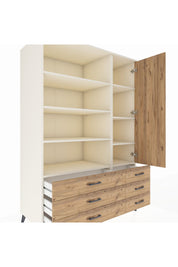 Kronos Dolap 8 Raflı 6 Çekmeceli Tek Kapaklı 132x59x195 Aytaşı-Çam/Çam