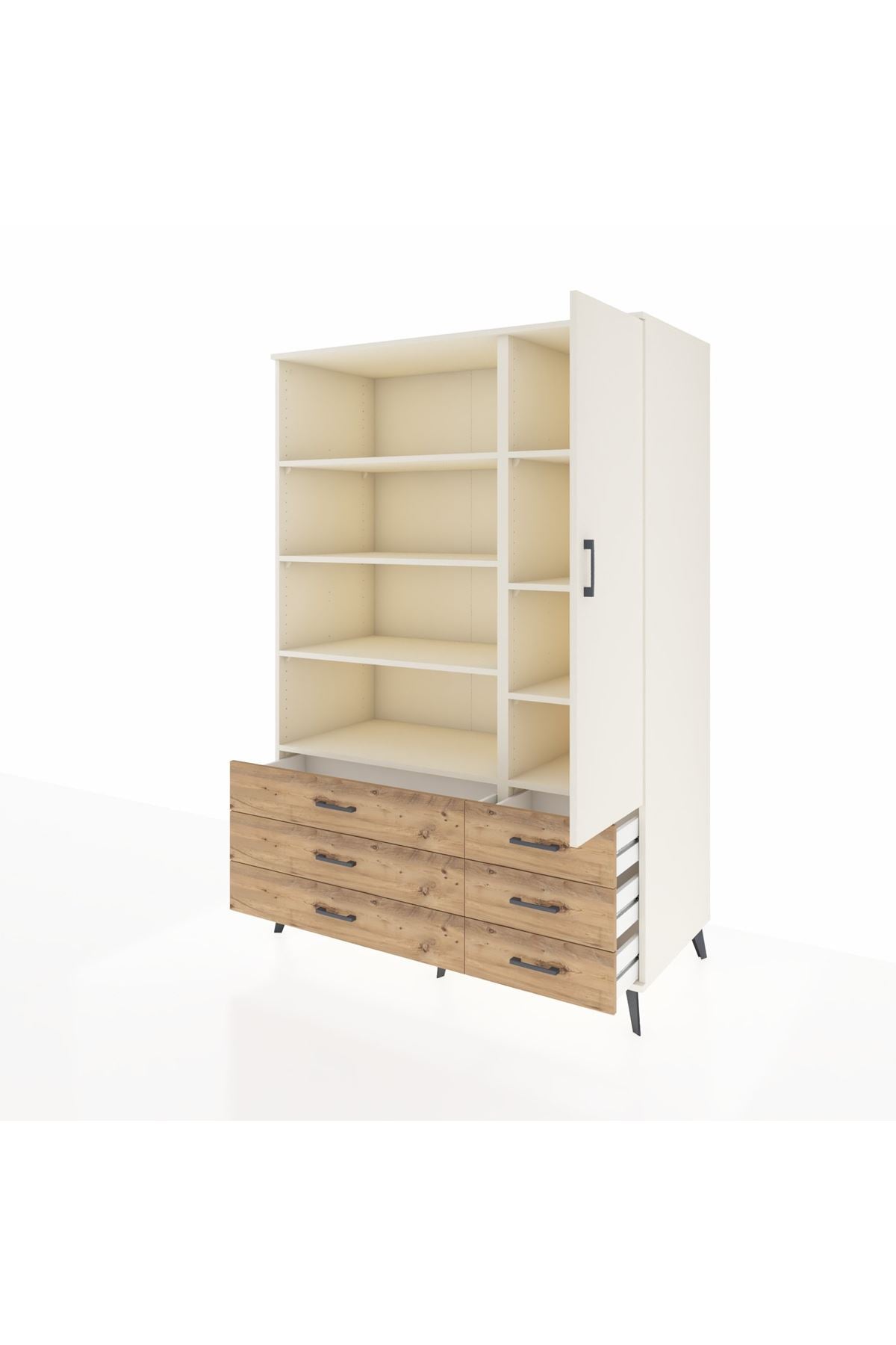 Kronos Dolap 8 Raflı 6 Çekmeceli Tek Kapaklı 132x59x195 Aytaşı-Aytaşı/Çam