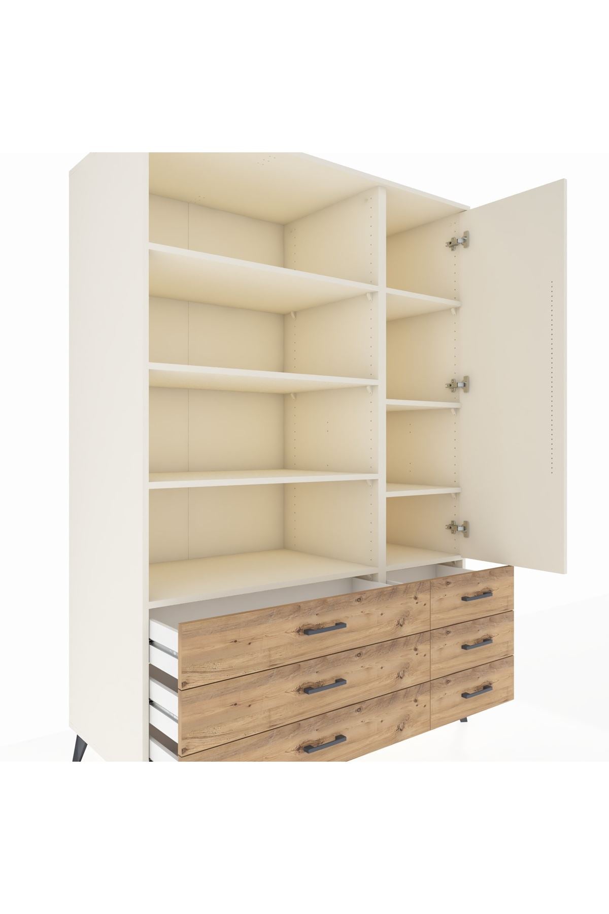 Kronos Dolap 8 Raflı 6 Çekmeceli Tek Kapaklı 132x59x195 Aytaşı-Aytaşı/Çam