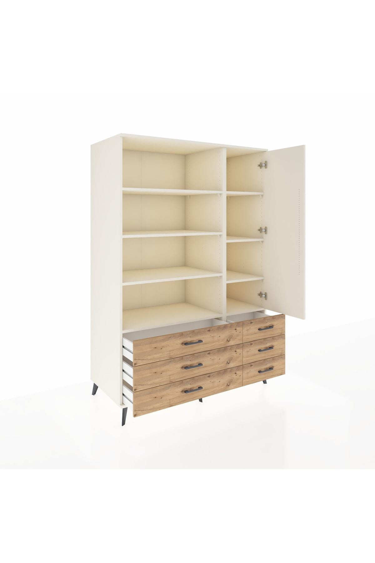 Kronos Dolap 8 Raflı 6 Çekmeceli Tek Kapaklı 132x59x195 Aytaşı-Aytaşı/Çam