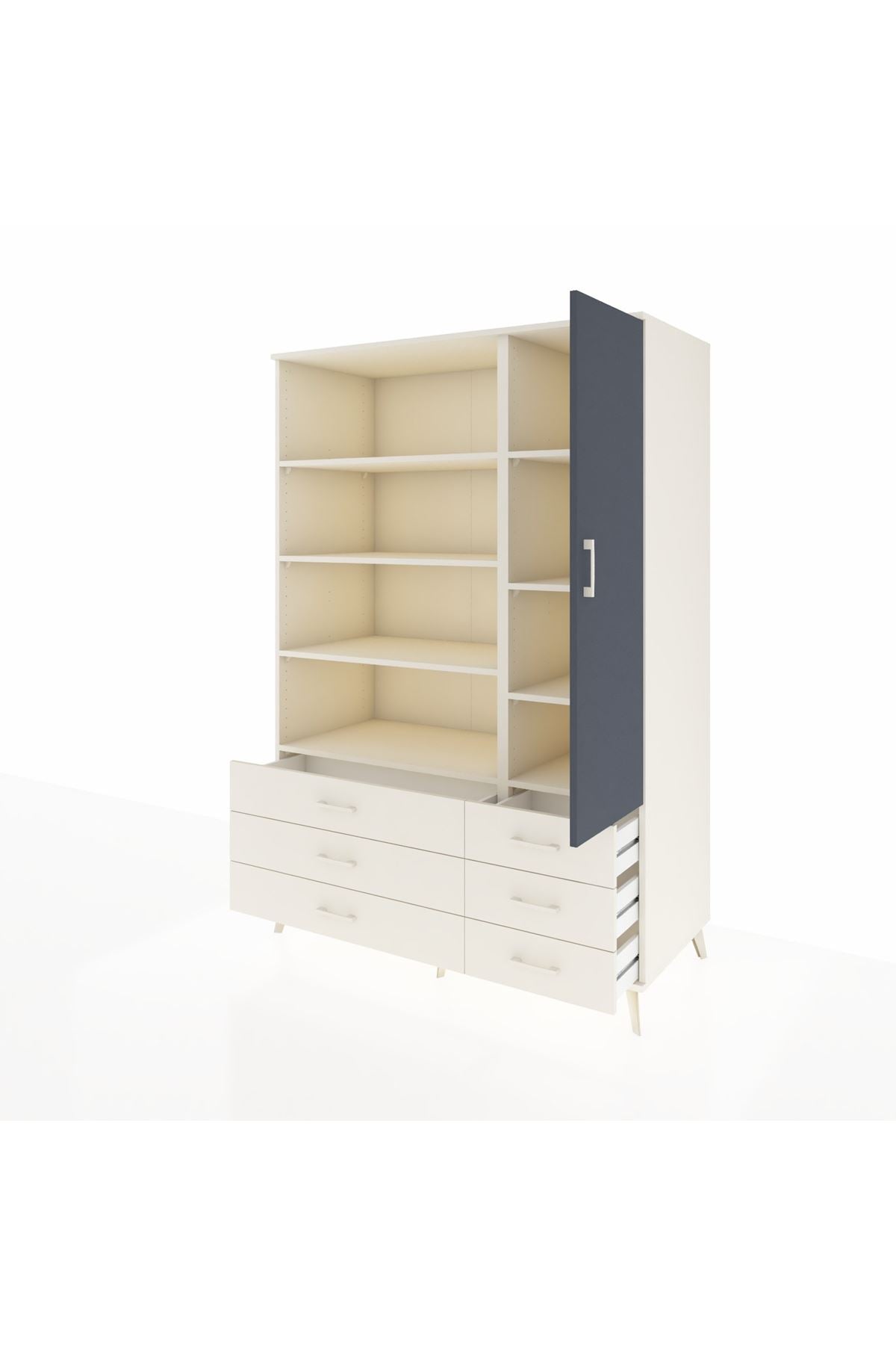 Kronos Dolap 8 Raflı 6 Çekmeceli Tek Kapaklı 132x59x195 Aytaşı-Antrasit/Aytaşı