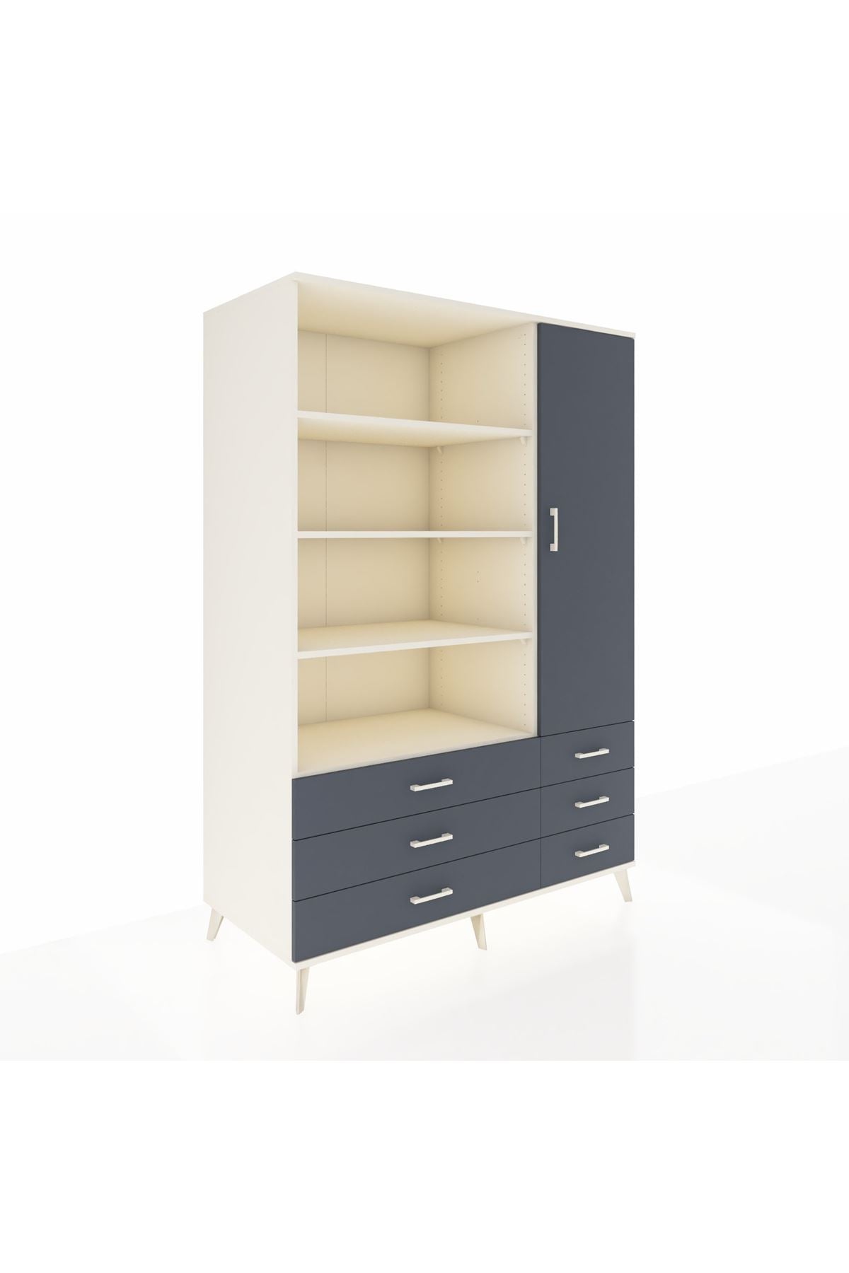 Kronos Dolap 8 Raflı 6 Çekmeceli Tek Kapaklı 132x59x195 Aytaşı-Antrasit/Antrasit