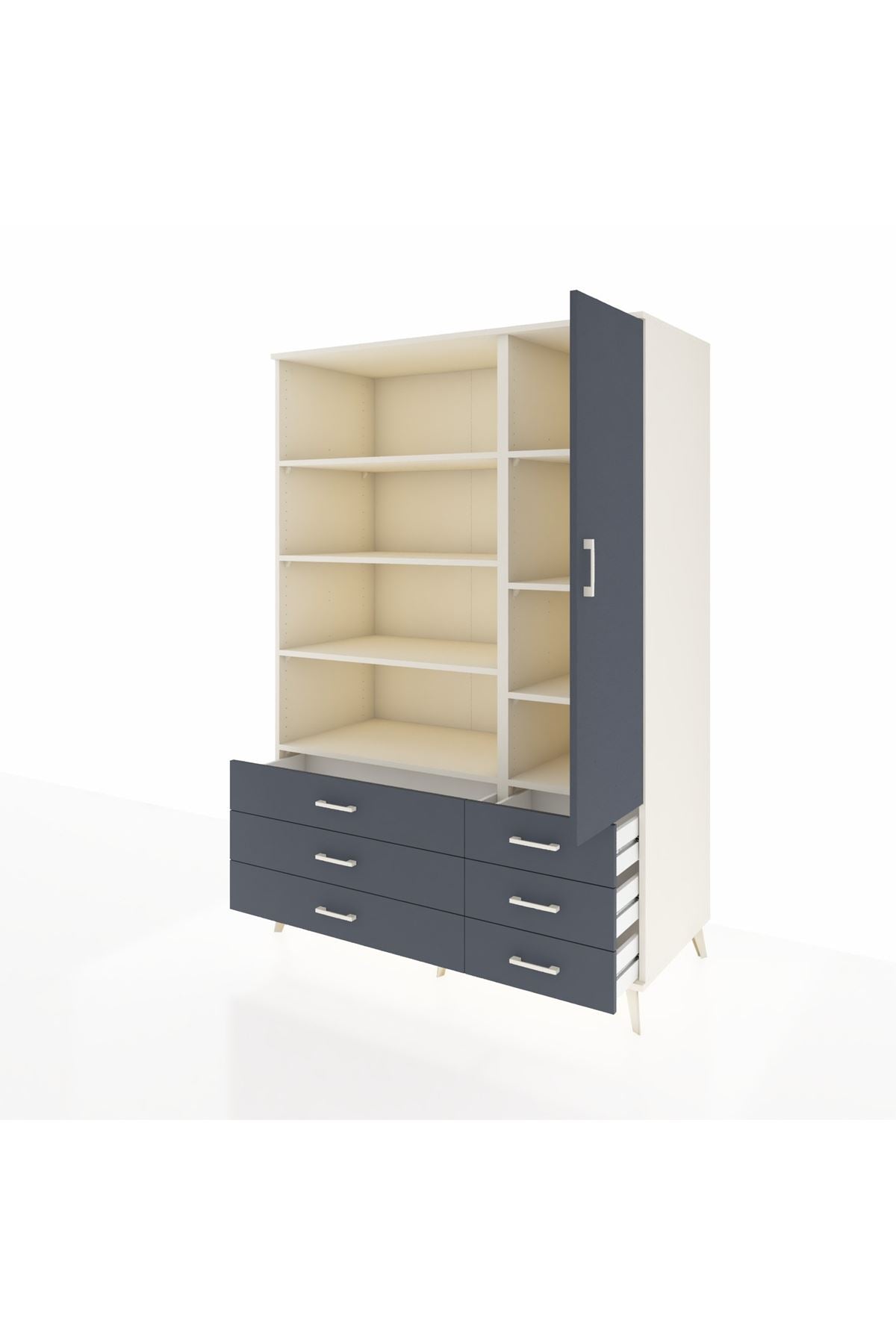 Kronos Dolap 8 Raflı 6 Çekmeceli Tek Kapaklı 132x59x195 Aytaşı-Antrasit/Antrasit