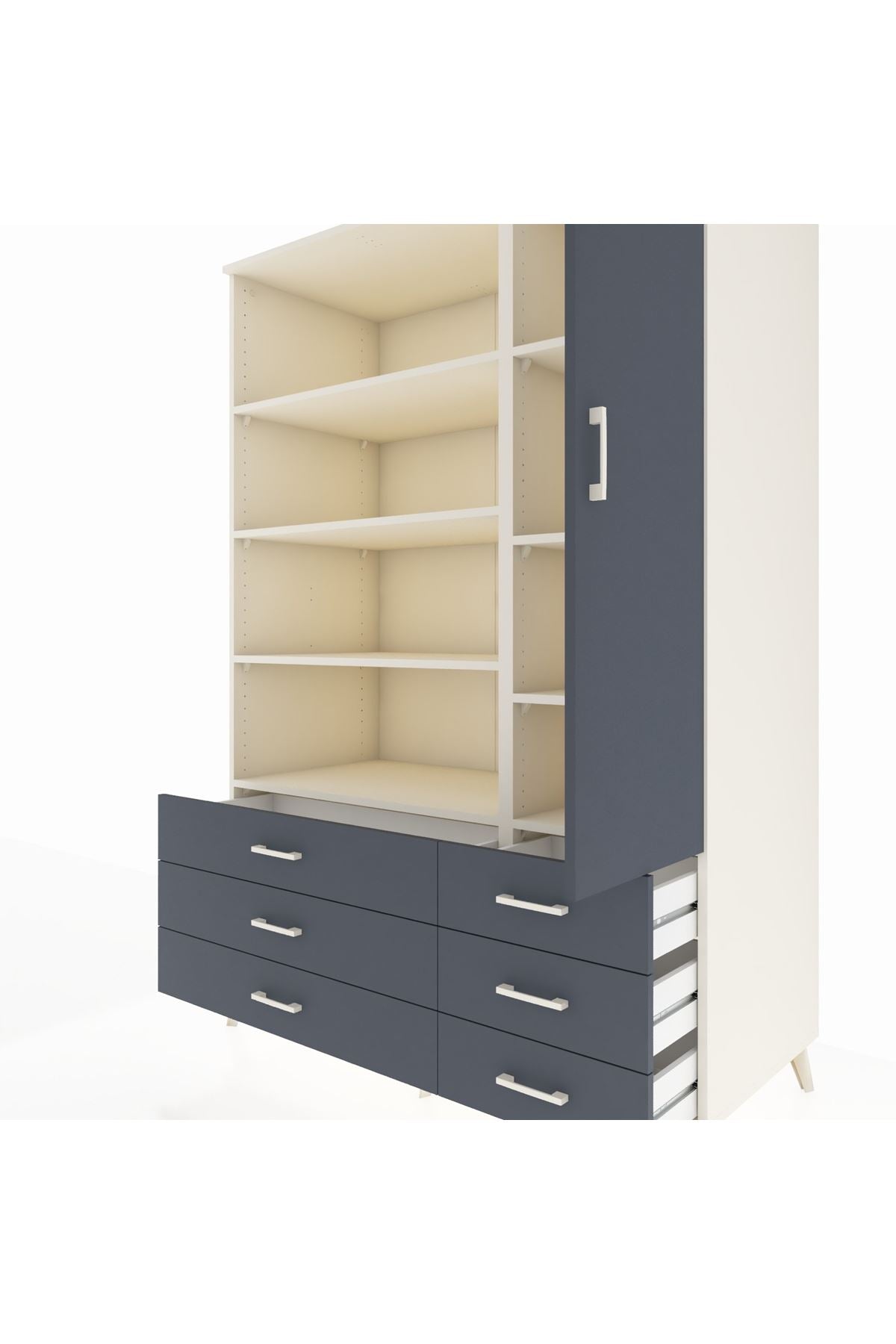 Kronos Dolap 8 Raflı 6 Çekmeceli Tek Kapaklı 132x59x195 Aytaşı-Antrasit/Antrasit