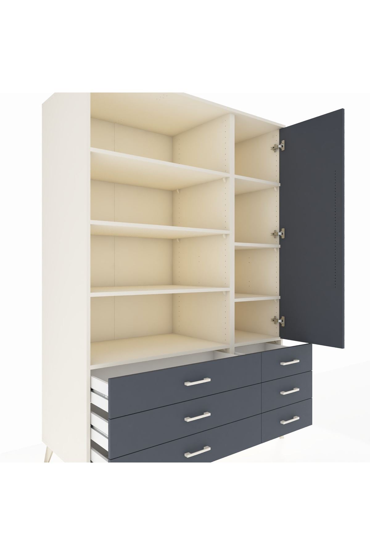 Kronos Dolap 8 Raflı 6 Çekmeceli Tek Kapaklı 132x59x195 Aytaşı-Antrasit/Antrasit