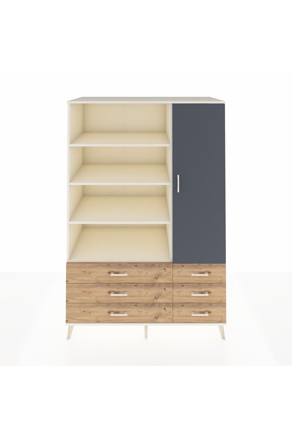 Kronos Dolap 8 Raflı 6 Çekmeceli Tek Kapaklı 132x59x195 Aytaşı-Antrasit/Çam