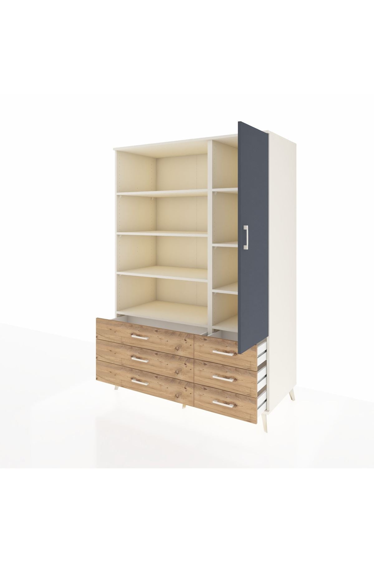 Kronos Dolap 8 Raflı 6 Çekmeceli Tek Kapaklı 132x59x195 Aytaşı-Antrasit/Çam