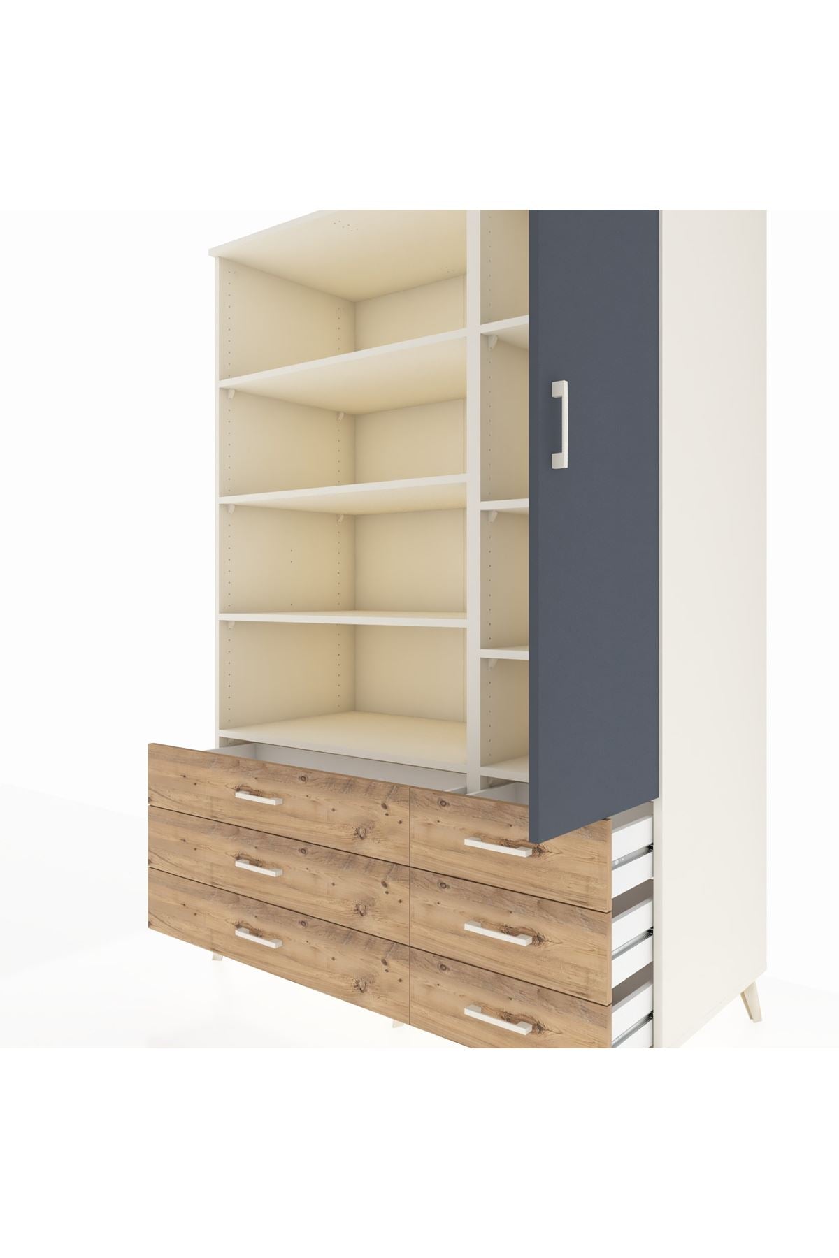 Kronos Dolap 8 Raflı 6 Çekmeceli Tek Kapaklı 132x59x195 Aytaşı-Antrasit/Çam